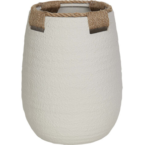 Vase décoratif en céramique blanc avec corde naturelle - Blanc mat et corde naturelle