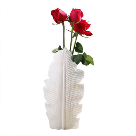 Vase décoratif en céramique blanche sans glaçure - Petit modèle feuille - 1 pièce - Vase pour fleurs séchées style nordique minimaliste