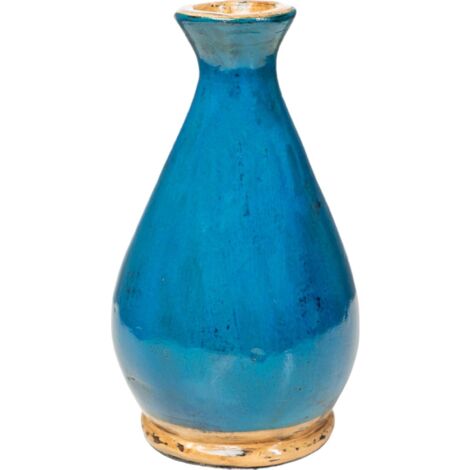 Vase décoratif en céramique bleu ambiance méditerranéenne - bleu méditerranéen avec base beige