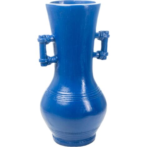 Vase décoratif en céramique bleu cobalt avec poignées sculptées - bleu cobalt intense