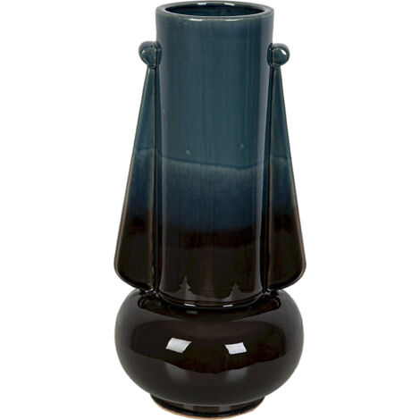 Vase décoratif en céramique bleu noir finition brillante - Dégradé bleu noir brillant