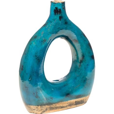 Vase décoratif en céramique bleu pour intérieur élégant - Bleu océan effet doré artisanal