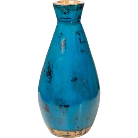 Vase décoratif en céramique bleu style contemporain - Bleu effet patiné artisanal