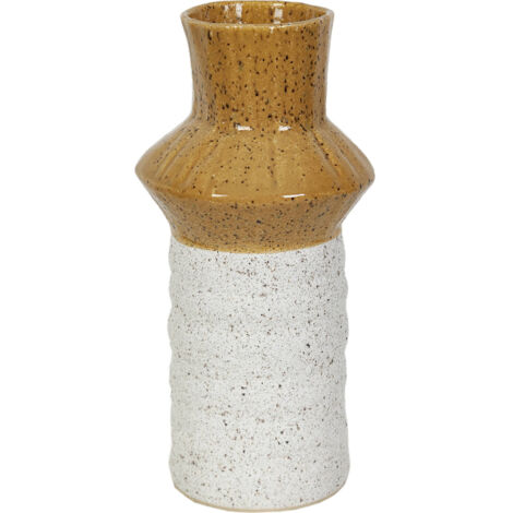 Vase décoratif en céramique jaune et blanc style contemporain - Jaune moutarde et blanc texturé