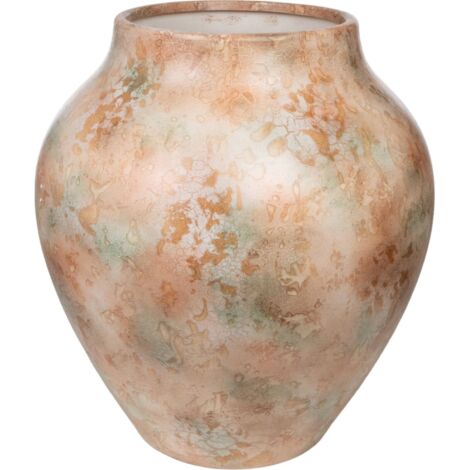 Vase décoratif en céramique multicolore ambiance naturelle - Beige effet marbré vert rose