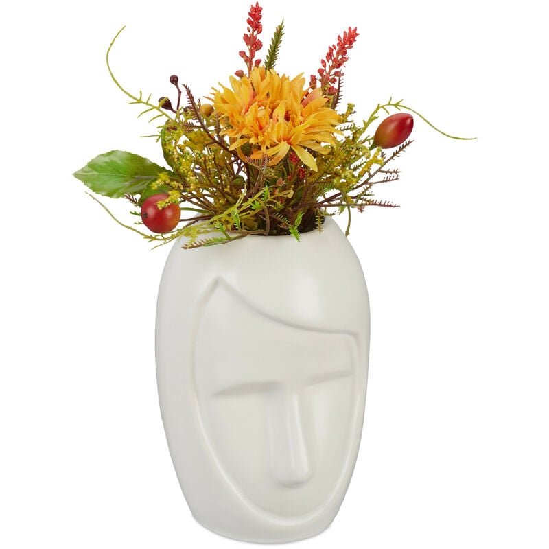 Relaxdays - Vase décoratif en céramique, pour vos roseaux à plumes et fleurs séchées, hlp : 14,5 x 9,5 x 10,5 cm, blanc