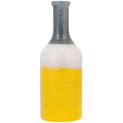 Vase Décoratif en Forme de Bouteille fabriqué en Grès Blanc et Gris et Jaune de 36 cm de Hauteur au Style Moderne Beliani