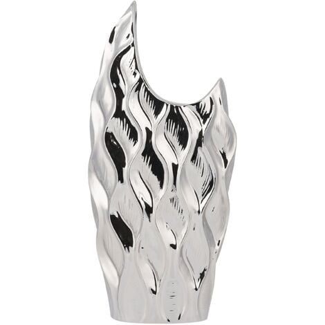 Vase Décoratif en Forme de Cruche fabriqué en Grès Argenté Brillant au Style Moderne et Glamour Beliani