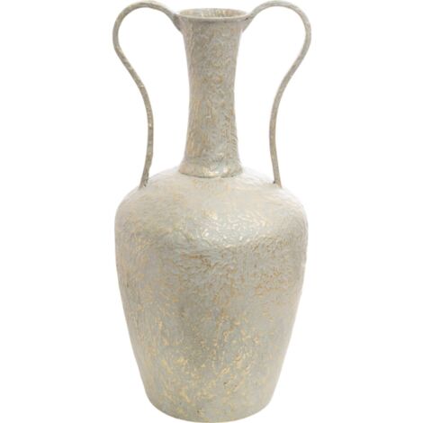 Vase décoratif en métal blanc et or pour une touche élégante - blanc patiné touches dorées