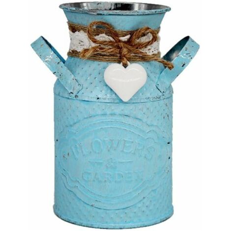 Vase décoratif en métal vintage chic, pot à lait, style shabby, style rustique, seau à fls en métal