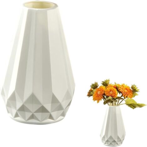 Vase décoratif en plastique incassable pour fleurs, vase à fleurs moderne pour salon, bureau, décoration de mariage (blanc)