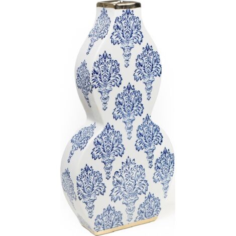 Vase décoratif en porcelaine blanche motif bleu élégant - Blanc motif floral bleu