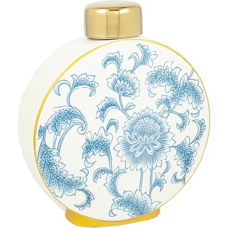 Vase décoratif en porcelaine motif floral bleu élégant - Blanc motifs floraux bleus et or