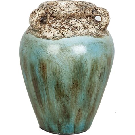 Vase décoratif en terre cuite bleu et brun pour intérieur élégant - Bleu patiné effet vieilli marron
