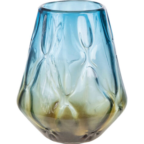 Vase décoratif en verre soufflé bleu et ambre élégant - Bleu ambre dégradé