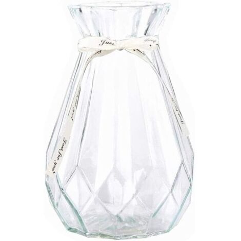 Vase décoratif en verre transparent, vase à fleurs au design géométrique à facettes, idéal pour le bureau, la chambre, le salon, la salle à manger ou la décoration intérieure - 15 cm