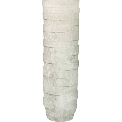 Vase décoratif franges circulaires en fibrocement blanc - Blanc ciment texturé