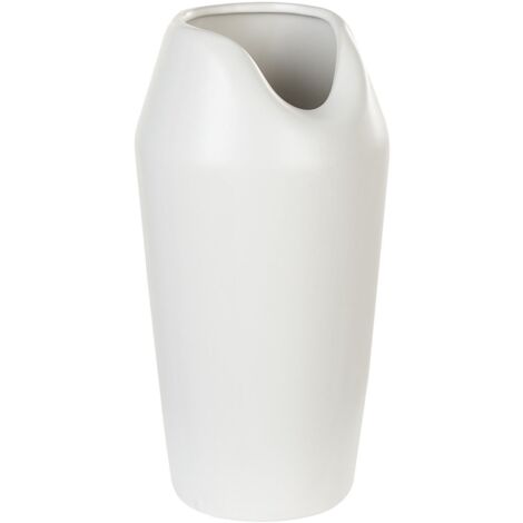 Vase Décoratif Haut de Forme Abstraite 33 cm en Grès Blanc Apamea