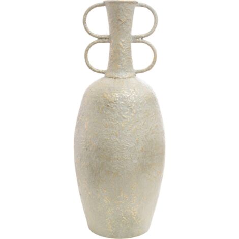 Vase décoratif métal blanc et or style contemporain - Blanc texturé et or patiné