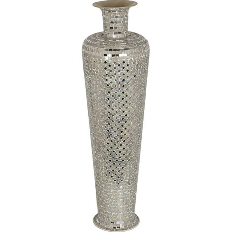 Vase décoratif mosaïque argentée en métal et verre élégant - argent mosaïque verre clair