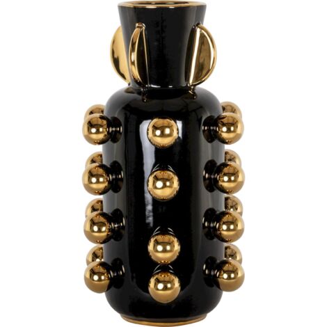 Vase décoratif noir design élégant avec reliefs dorés - Noir profond et doré brillant