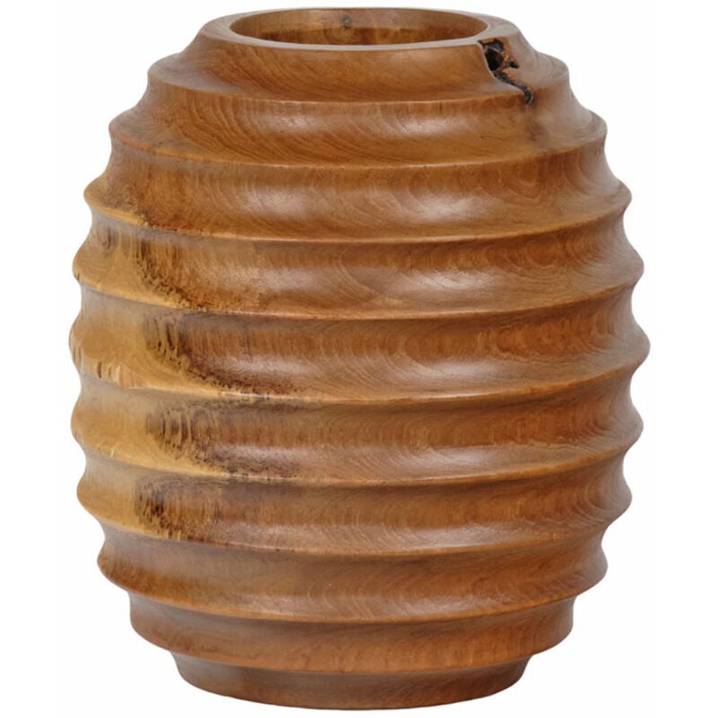 Meubletmoi - Vase décoratif ovale h. 26 cm en bois de teck massif - higgins