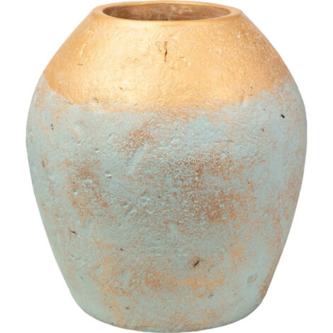 Vase décoratif terracotta bleu doré esprit artisanal élégant - Bleu doré effet artisanal