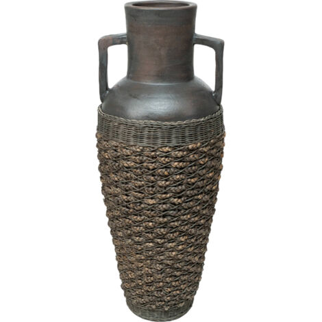 Vase décoratif terracotta et rotin style naturel élégant - marron naturel tressage rotin foncé