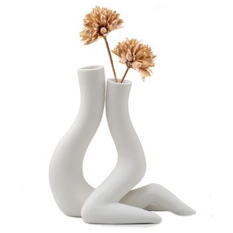 Vase Decoratif, Vase Blanc ceramique, Vase Moderne pour Pampa, Couple Amoureux en Céramique