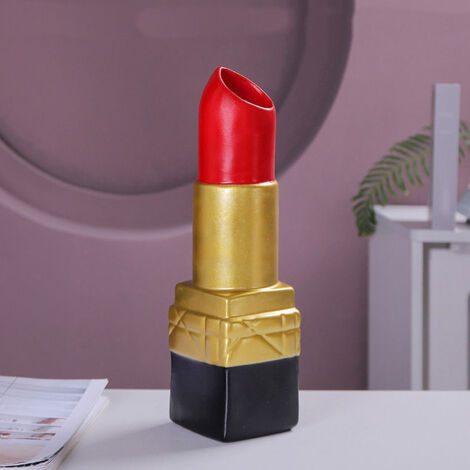 Vase Décorative En Résine Élégante Inspirée Bâton de Rouge à Lèvres Créative et Détaillée pour Salon, Bureau, Bibliothèque et Café