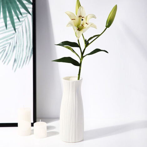 Vase Decorative Style Nordique + Vase Simulé Fleur + Petit + Blanc + Type A + PE Plastique Résistant Chute + Décoration Salon Table Café + (60g)