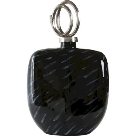 Vase design élégant en verre noir et aluminium - Noir intense avec finitions argentées