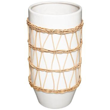 Vase Design en Céramique "Rotin" 25cm Blanc
