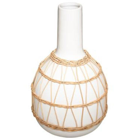 Vase Design en Céramique "Rotin" 28cm Blanc