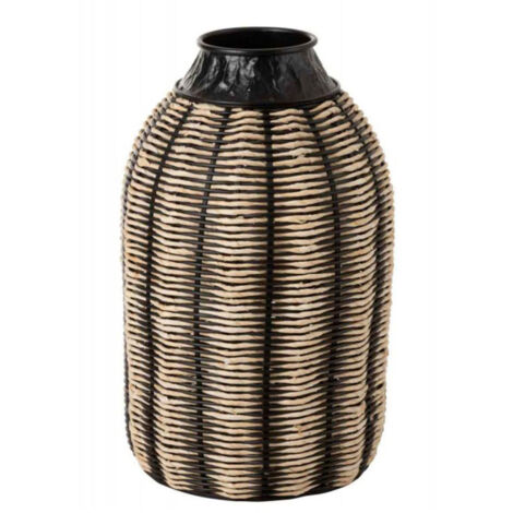 Vase Design en Rotin "Corono" 55cm Noir & Naturel