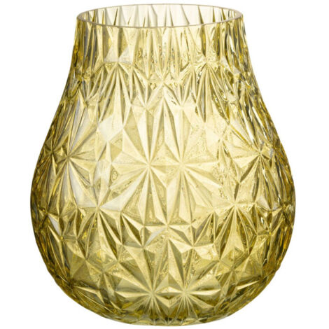 Vase Design en Verre "Diamant" 22cm Jaune