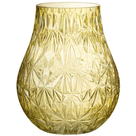 Vase Design en Verre "Diamant" 28cm Jaune