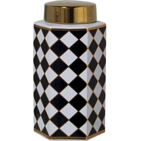 Vase design géométrique en céramique noir et blanc - Blanc et noir avec des touches dorées
