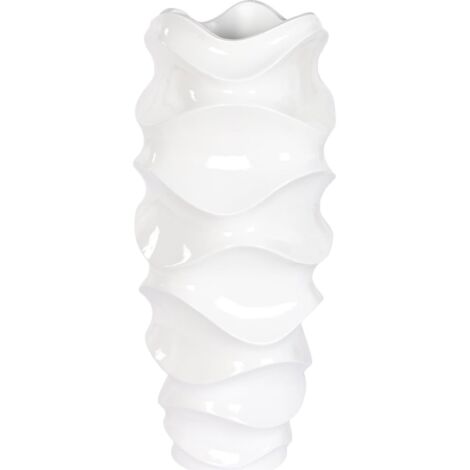 Vase design ondulé en fibre de verre blanc élégant - Blanc pureté ondulée