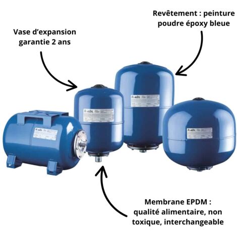 Vase d'expansion sanitaire 8L – Membrane interchangeable EPDM – Pour systèmes de surpression – Approuvé CE – Elbi
