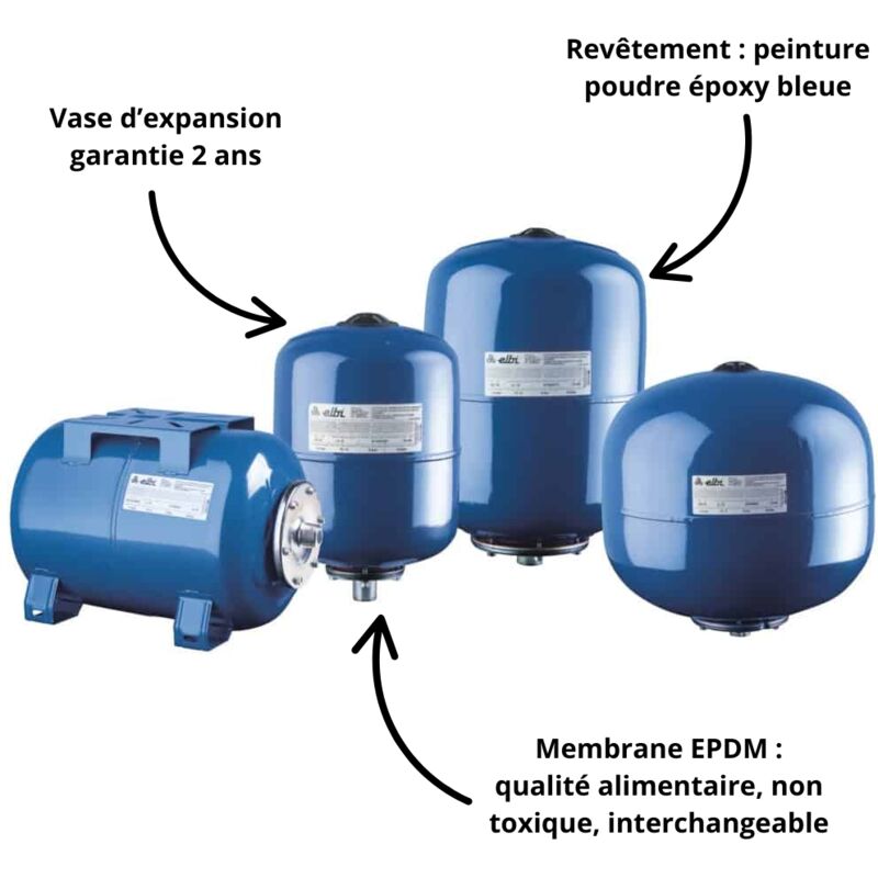 Vase expansion sanitaire à membrane interchangeable Elbi Capacité 8 Litres