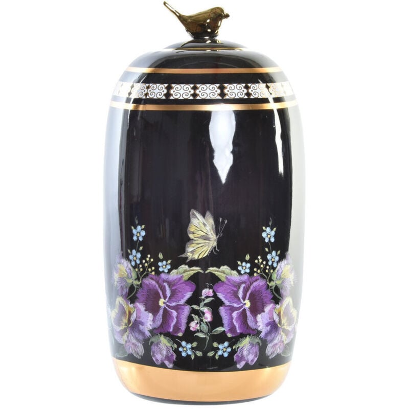 Vase Porcelaine 16X16X32 Fleurs Noir