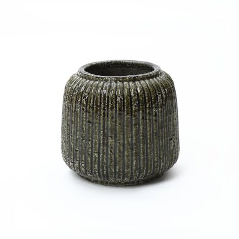 Vase, dunkelgrün, aus Keramik, Ø 23 x H 21,5 cm