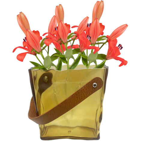Vase – Einzigartiges Blumenbeutel-Set – Beutelvase mit Henkel – Handtaschen-Dekoration in Faltenform – ABS-Kunststoff