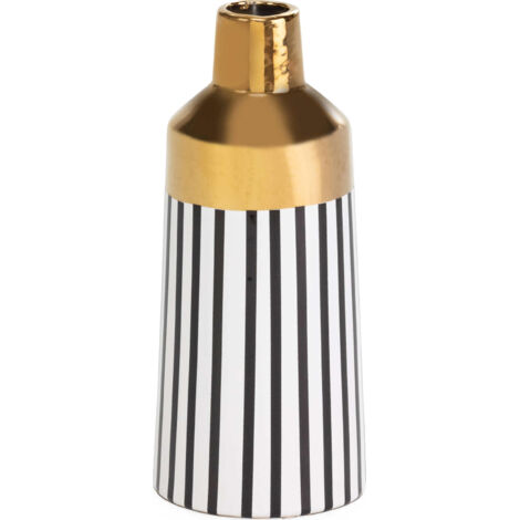 Vase élégant blanc doré design moderne - Blanc rayé noir avec touche dorée