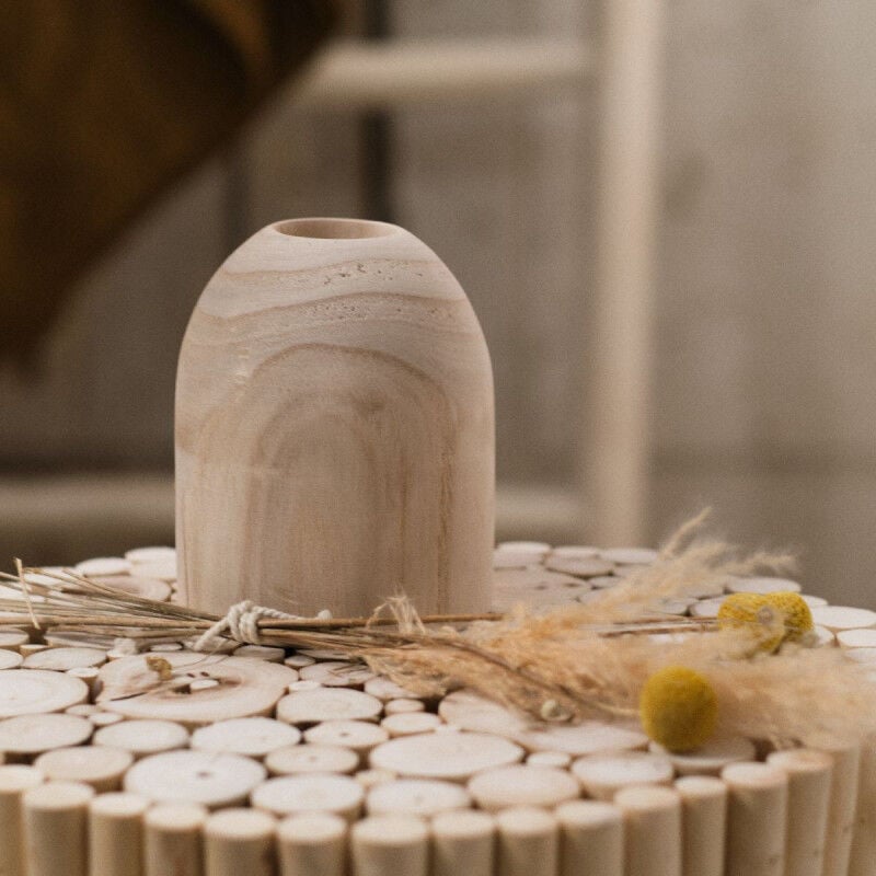Vase en bois 'Paulonia' - Beige - d 10 x h 18 cm - Livraison gratuite