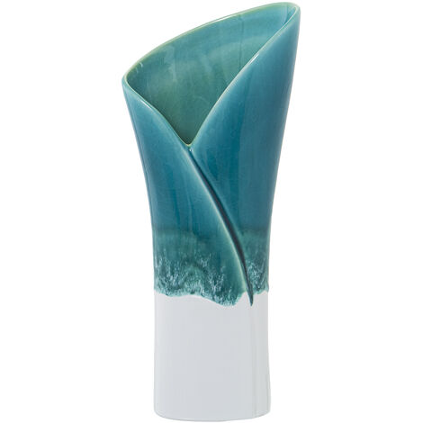 Vase en céramique 36 Cm bleu/blanc réactif 15X10X36 Cm base:10X5,5 Cm