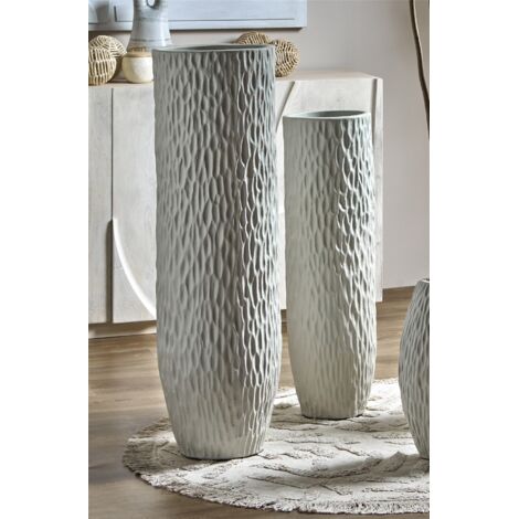 Vase en céramique Adara Text. Beige Morel, 100 cm. Lot de 2, 30 x 100 cm.