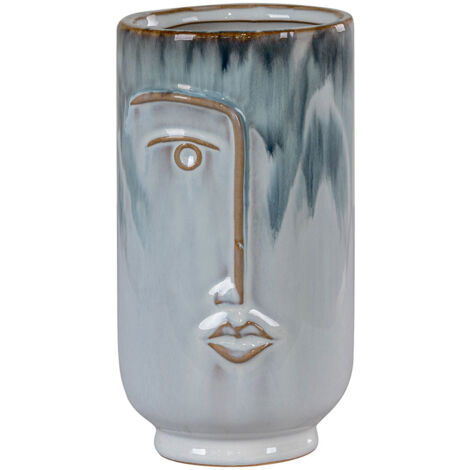 Vase en céramique avec visage H17cm - Gris bleuté - ELENA