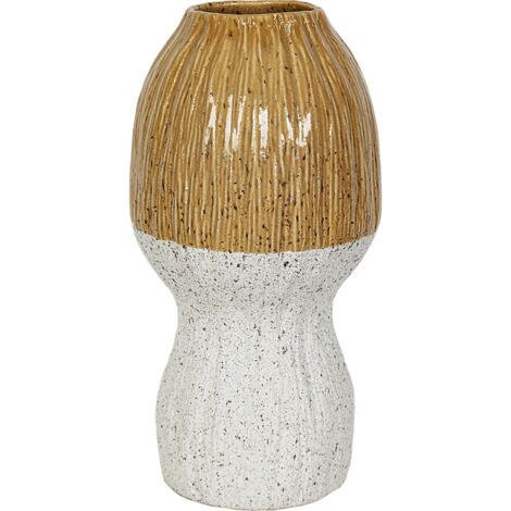 Vase en céramique bicolore moutarde et blanc design moderne - moutarde blanc texturé